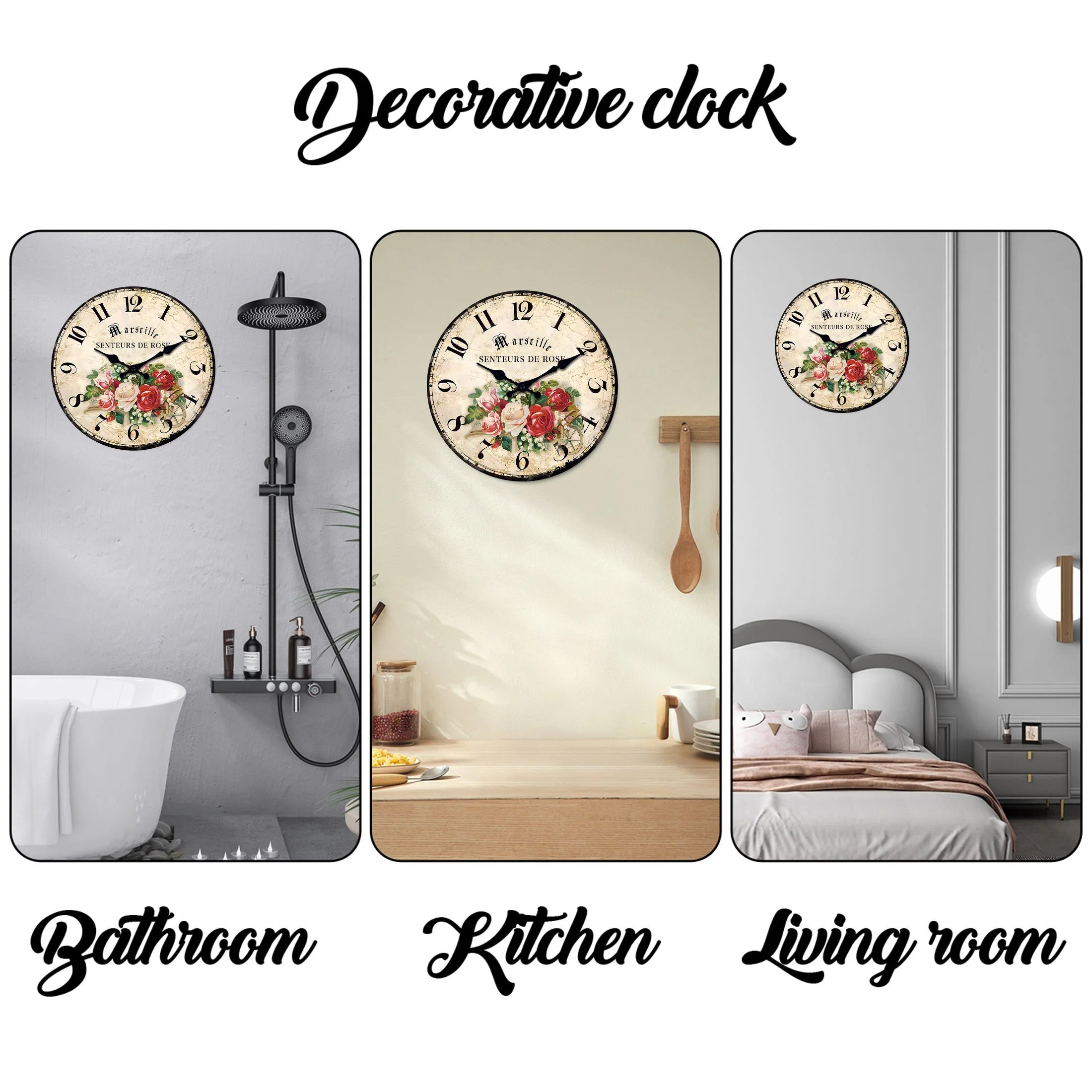 European Rose Wooden Wall Clock – Silent Quartz Home Décor for Living Room, Bedroom, Kitchen & Holiday Gift (No Battery).