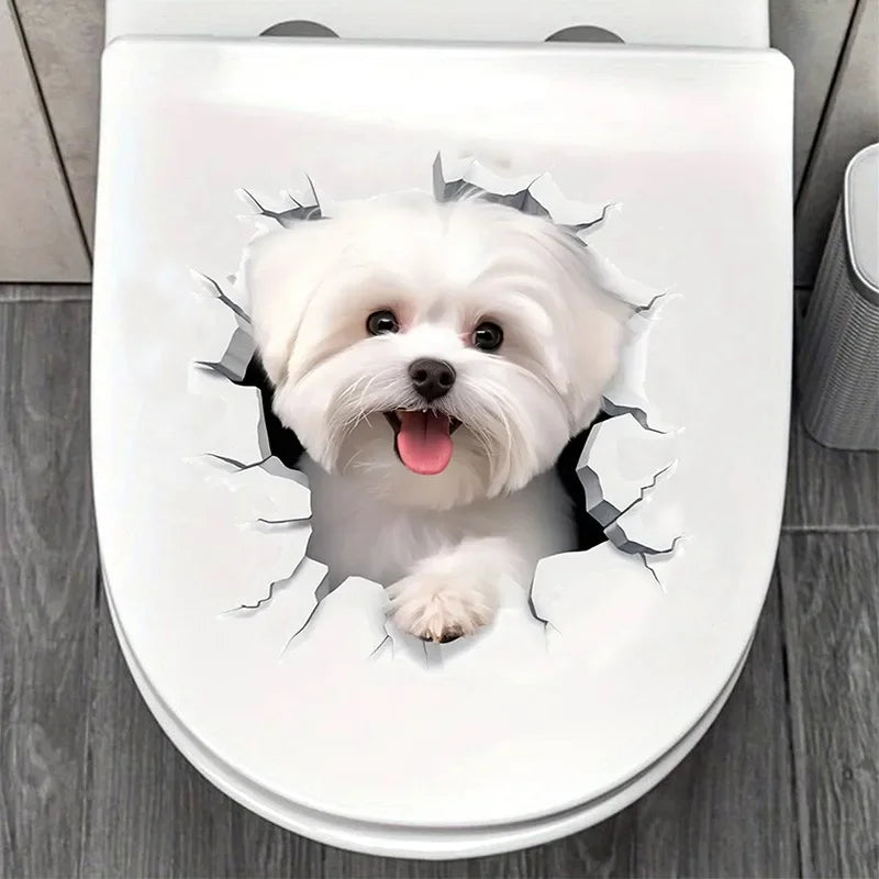 3D Cracked Dog Toilet Sticker – Fun Bathroom Wall Decal, Self-Adhesive Art for Playful & Adorable Bathroom Decoration.