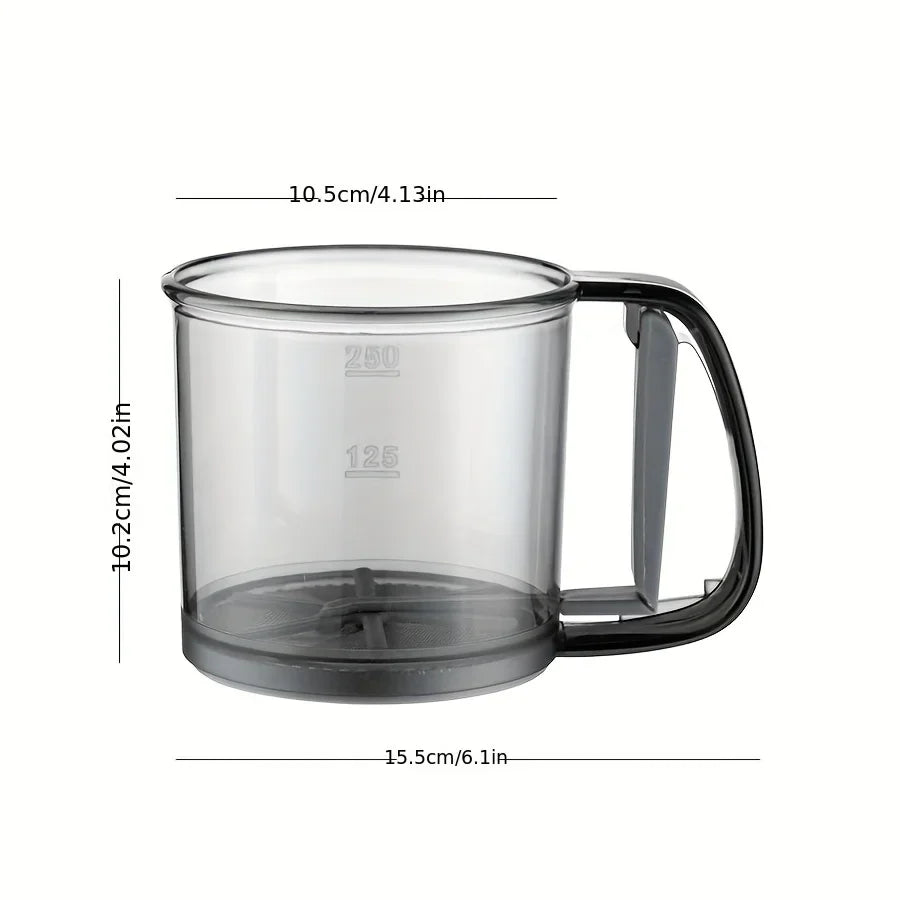 Semi-Automatic Flour Sifter – Hand Press Transparent Sieve, Non-Stick Baking Tool for Easy & Mess-Free Kitchen Use.