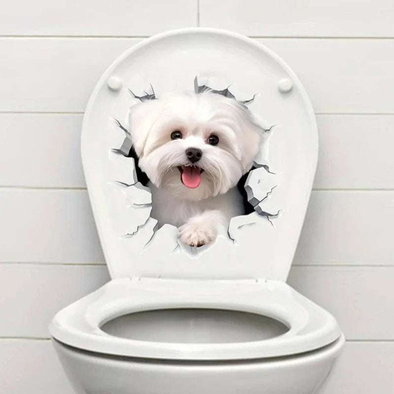 3D Cracked Dog Toilet Sticker – Fun Bathroom Wall Decal, Self-Adhesive Art for Playful & Adorable Bathroom Decoration.