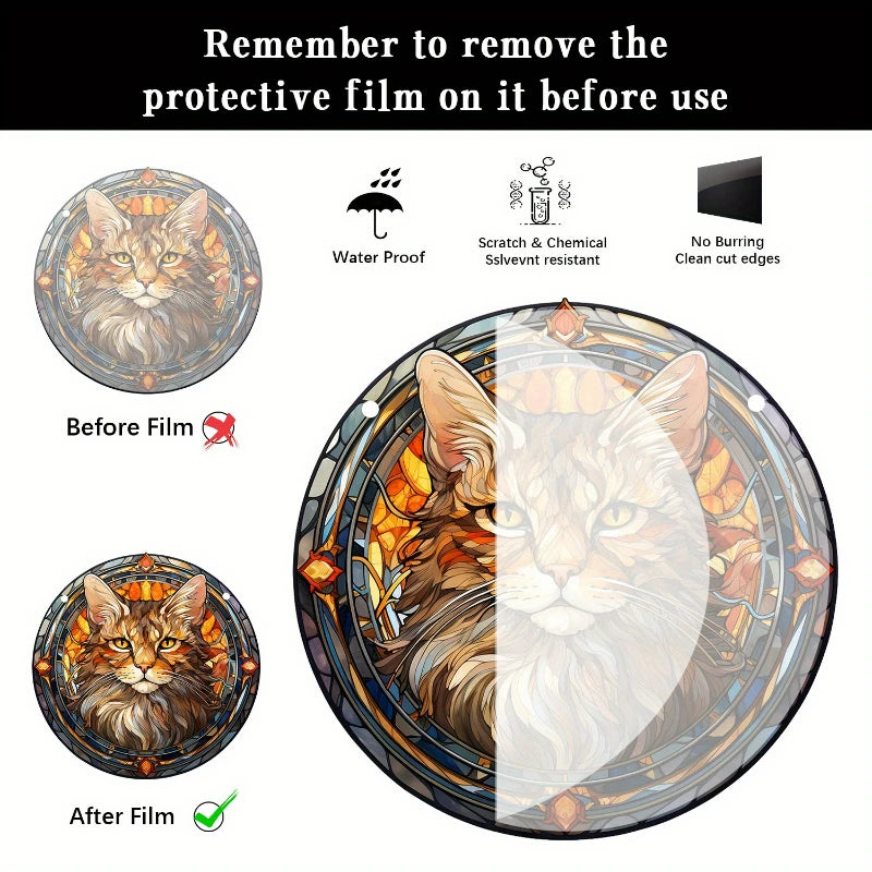 Orange Cat Suncatcher Acrylic Art – Round Hanging Plaque for Festival Decoration, Window, Yard, & Home Wall Décor.