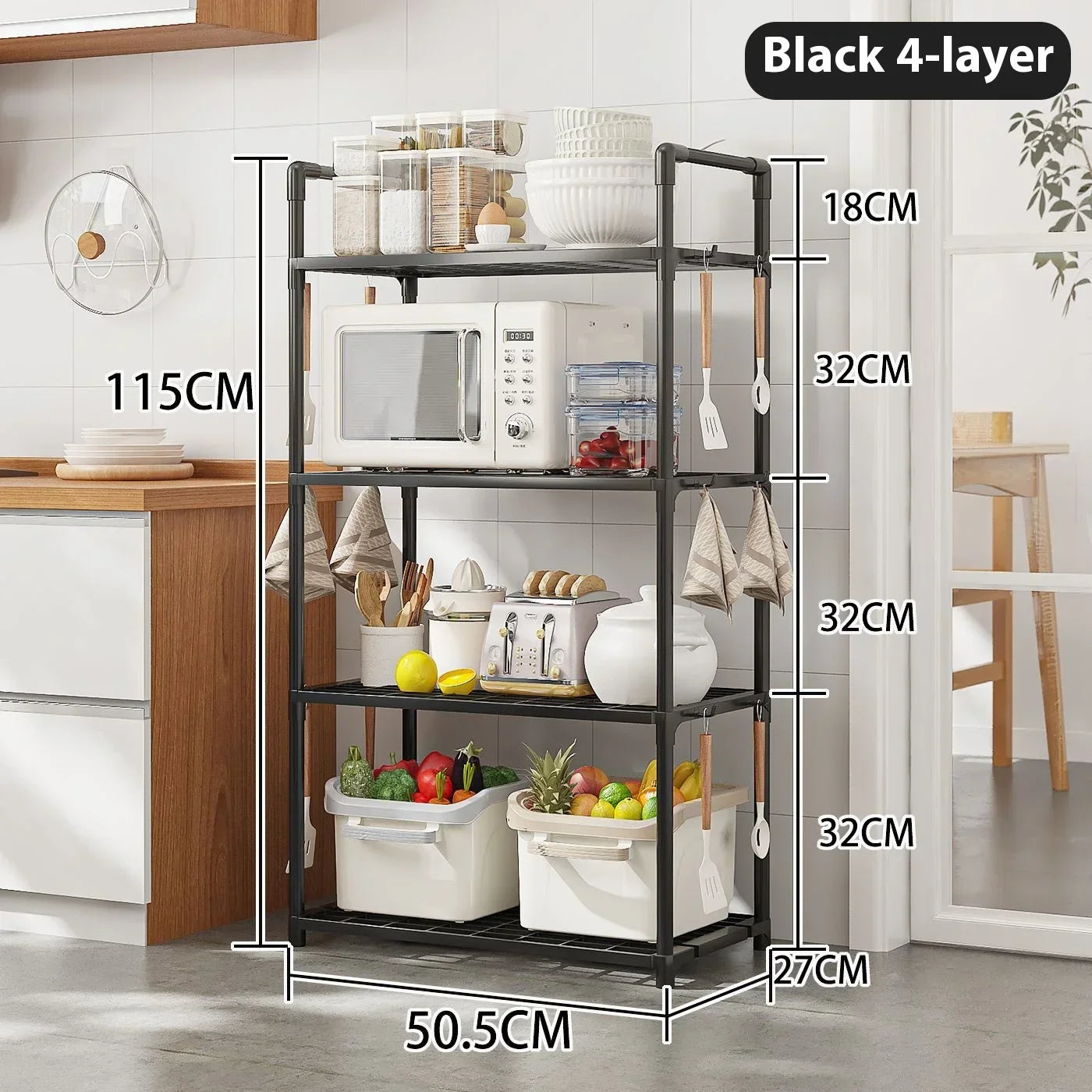 Multilayer Kitchen Storage Shelf – Space-Saving Rack for Microwave, Pots & Utensils, Durable & Stylish Organizer.