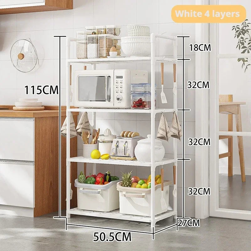 Multilayer Kitchen Storage Shelf – Space-Saving Rack for Microwave, Pots & Utensils, Durable & Stylish Organizer.