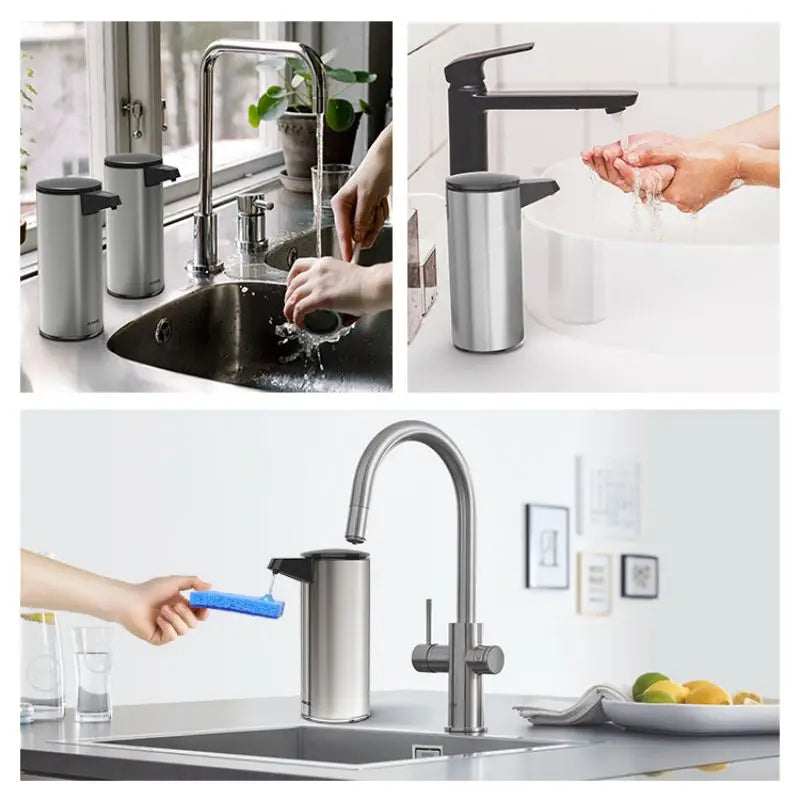 USB Rechargeable Automatic Soap Dispenser – Touchless Stainless Steel Pump for Kitchen & Bathroom Hygiene.