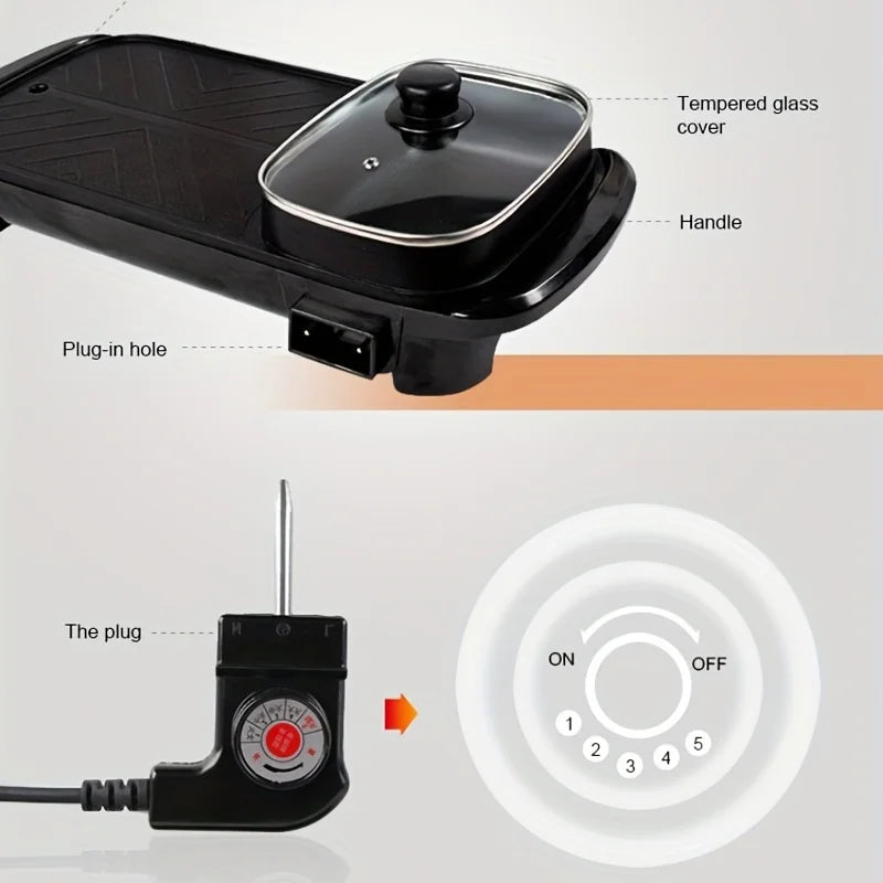 Electric Hot Pot & Grill – 2-in-1 Korean BBQ & Shabu Hotpot with 5-Speed Heat Control, Large Capacity.