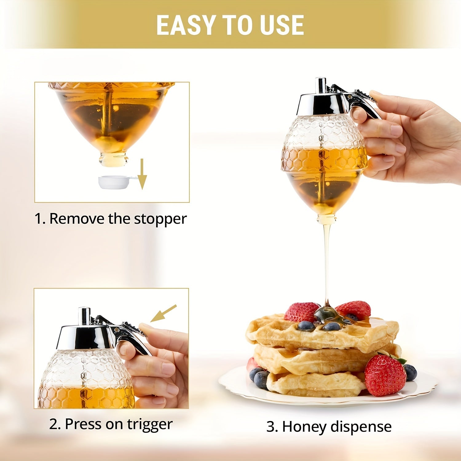 Versatile Honey Dispenser with Storage Rack - Ideal for Syrup, Sauce & Seasonings | Reusable Plastic, Hand-Wash Only