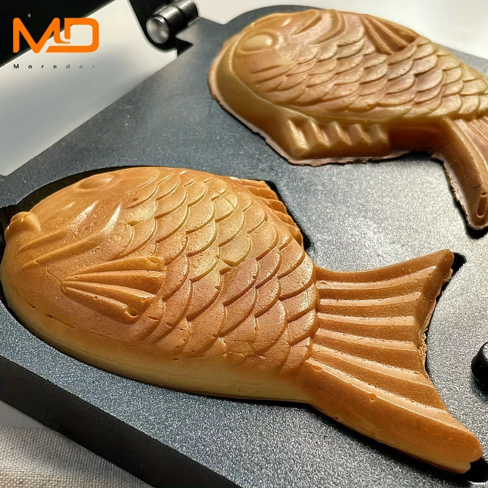 1pc MOREDOR Fish-Shaped Nonstick Aluminum Taiyaki Maker, Double-Sided Baking Mold with Handle for Home Grill, Metal Frying Pan, MOREDOR