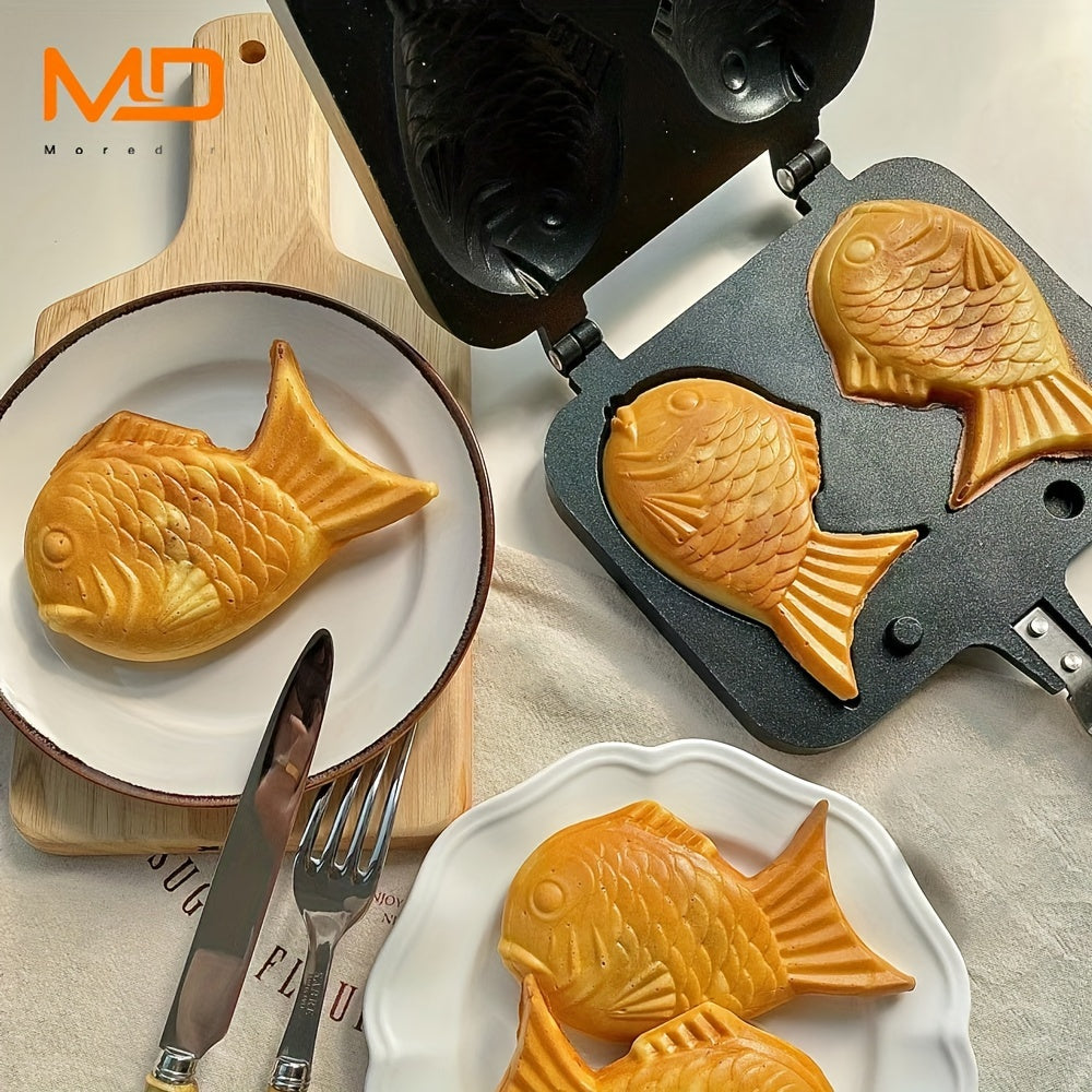 1pc MOREDOR Fish-Shaped Nonstick Aluminum Taiyaki Maker, Double-Sided Baking Mold with Handle for Home Grill, Metal Frying Pan, MOREDOR