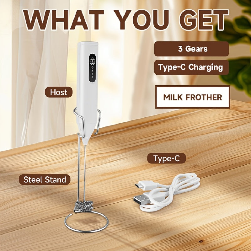 [Home Relaxation] Compact USB Rechargeable Electric Milk Frother - 28,000 RPM Dual Whisk Foam Maker for Latte, Macchiato & Coffee - White with Digital Display