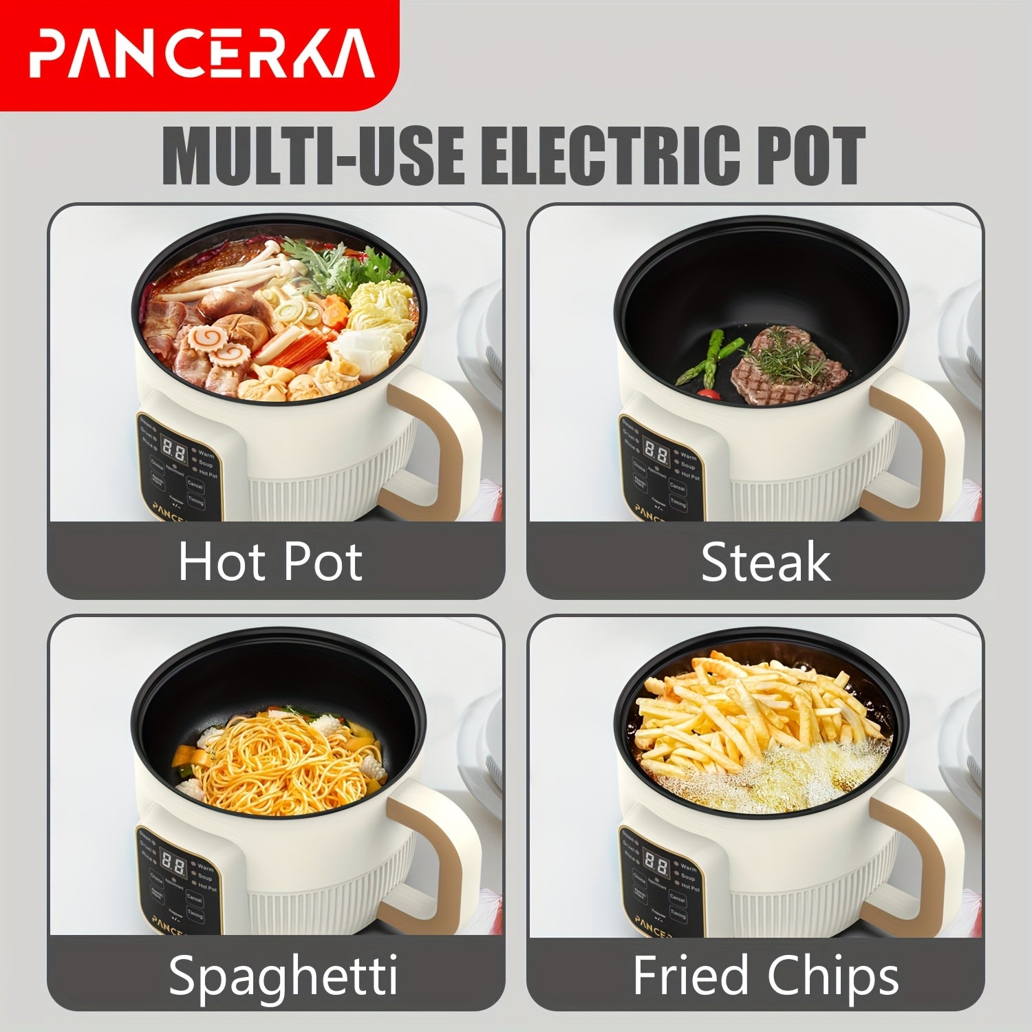 PANCERKA 1.0L Mini Electric Cooking Pot with Steamer, Multifunctional Hot Pot, Non-Stick Layer Smart Model, with 220-240V European Standard Plug, for Household Use