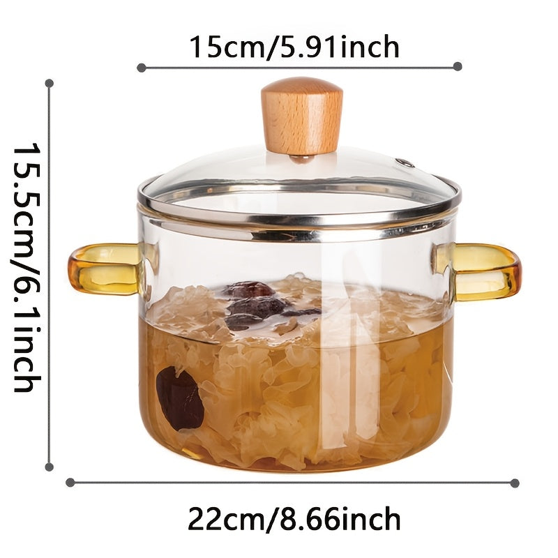 54oz Borosilicate Glass Cooker with Yellow Handle Heat Resistant Transparent Soup Congee pot Suitable for Stoves And Ovens Perfect for Families And Restaurants Perfect for Soups Milk Ramen More Easy Clean Odorless Kitchen Ess