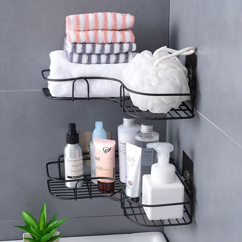 Stainless Steel Corner Shower Rack - Rust-Resistant, Wall-Mounted Bathroom Storage Shelf, Suitable for Storing Shampoo, Toner, And Cosmetics.