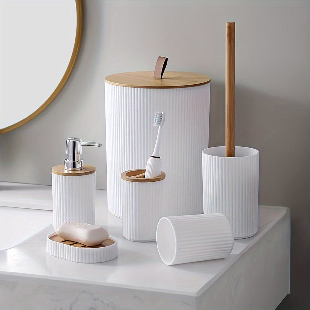 1pc Bathroom Accessories Set, 6 Piece Bathroom Accessory Set With Trash Can, Toothbrush Holder, Lotion Soap Dispenser, Soap Dish, Toilet Brush, Bath Set Housewarming Gift