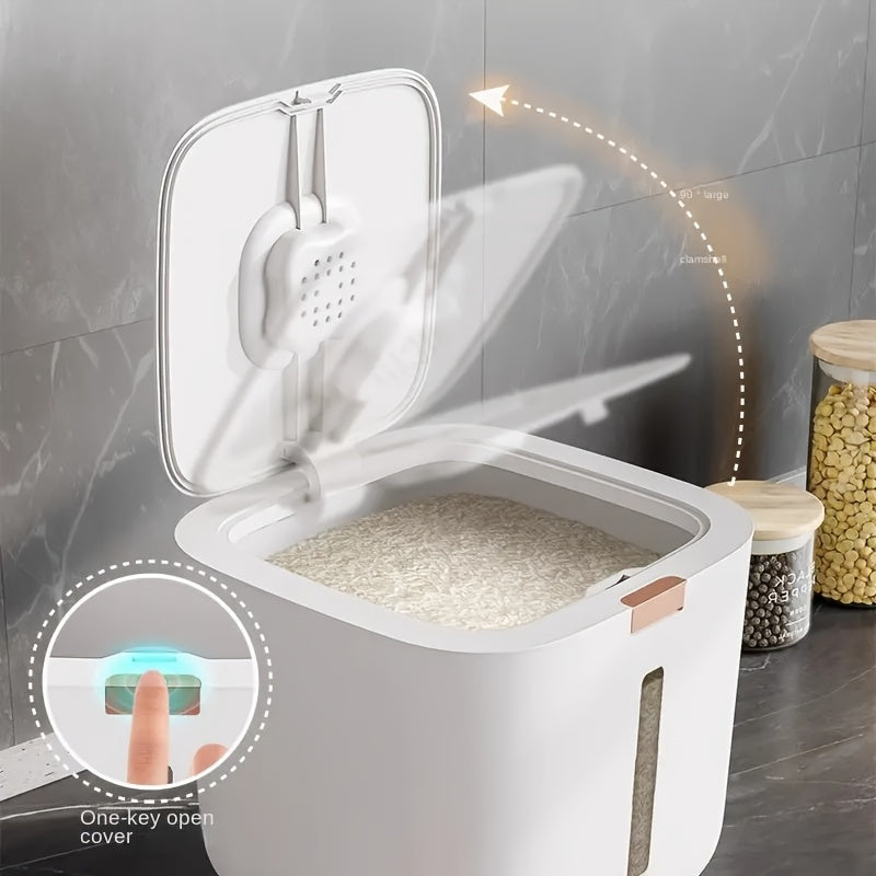 Rice Storage Container, 5.0 KG/10.0 KG, Insect-Proof, Moisture-Sealed, Food-Grade Plastic, High-End Kitchen Rice Bin, Flour Storage Jar, No Electricity Required.