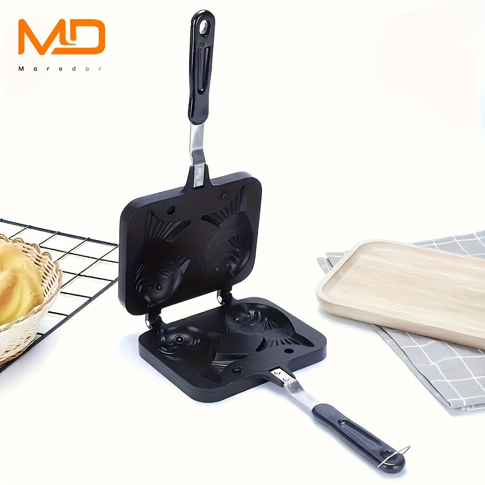 1pc MOREDOR Fish-Shaped Nonstick Aluminum Taiyaki Maker, Double-Sided Baking Mold with Handle for Home Grill, Metal Frying Pan, MOREDOR