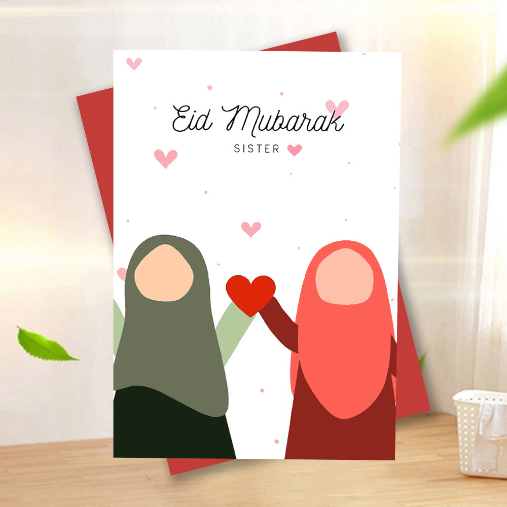 1pc Eid Mubarak Sister Greeting Card with Envelope - High-Quality Printed 15.98cm x 11.0cm Paper Card for Birthday, Fantasy Theme, Personalized Thank You Card for Small Business Supplies and Unique Gifts