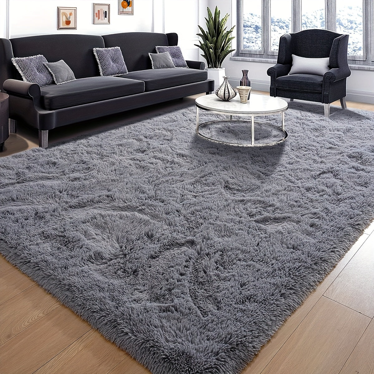 1pc Luxurious Fluffy Area Rug, Soft Plush Polyester Carpet for Living Room Bedroom Study Makeup Room, Non-Slip Nordic Style Home Decor, Bedroom Living Room Holiday Decoration, Dry Clean Only