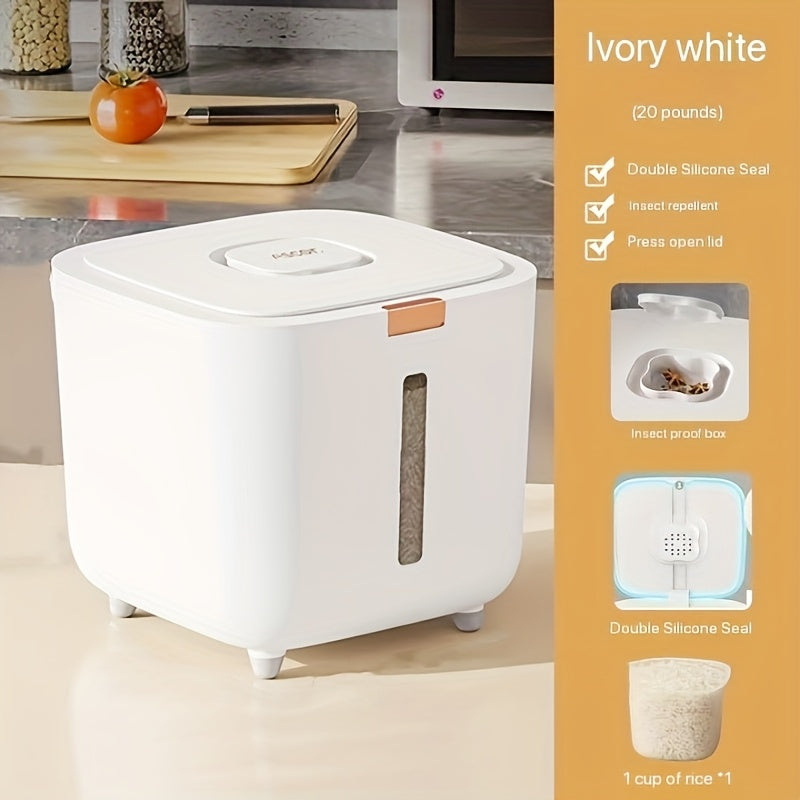 Rice Storage Container, 5.0 KG/10.0 KG, Insect-Proof, Moisture-Sealed, Food-Grade Plastic, High-End Kitchen Rice Bin, Flour Storage Jar, No Electricity Required.