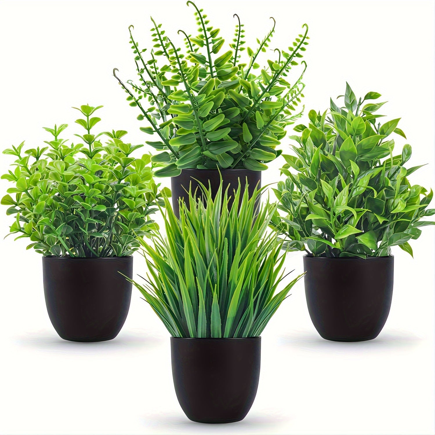 4 Pack Mini Artificial Potted Plants Fake Bonsai Greenery for Home Office Farmhouse Bathroom Shelf Decor Indoor - Plastic Get Well Occasion