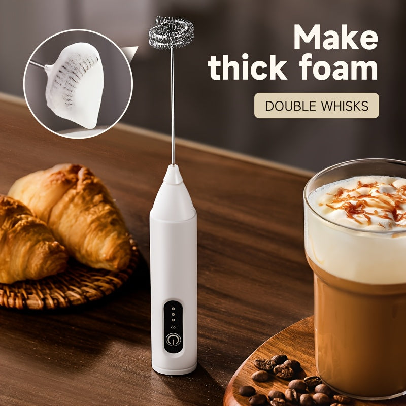 [Home Relaxation] Compact USB Rechargeable Electric Milk Frother - 28,000 RPM Dual Whisk Foam Maker for Latte, Macchiato & Coffee - White with Digital Display