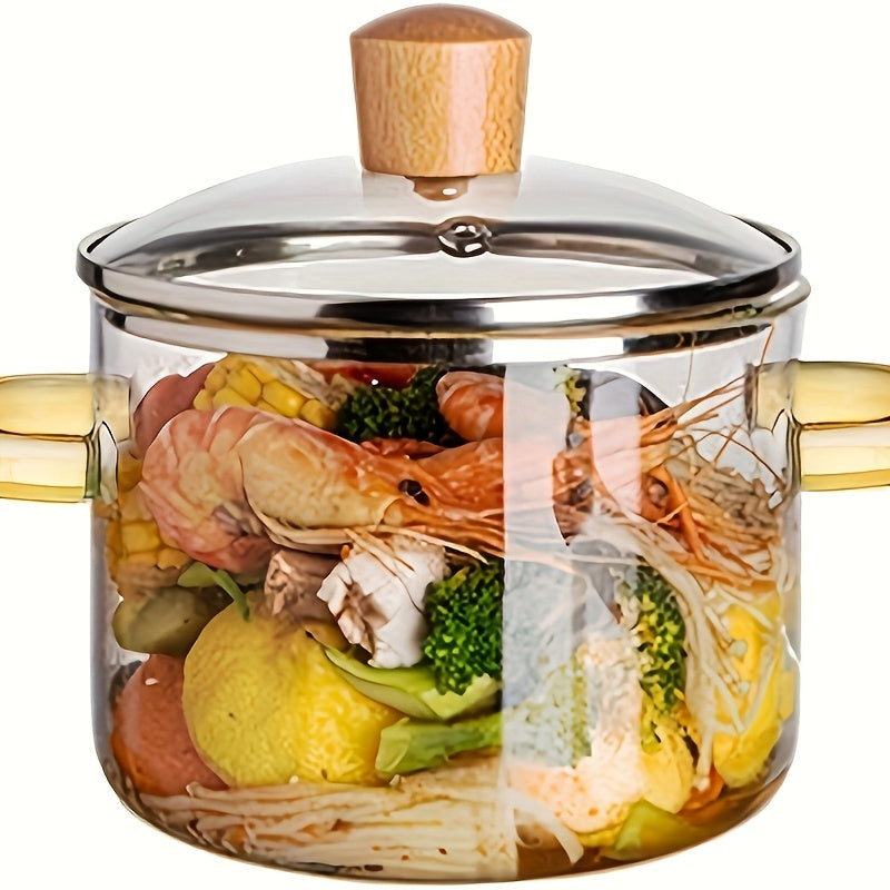 54oz Borosilicate Glass Cooker with Yellow Handle Heat Resistant Transparent Soup Congee pot Suitable for Stoves And Ovens Perfect for Families And Restaurants Perfect for Soups Milk Ramen More Easy Clean Odorless Kitchen Ess