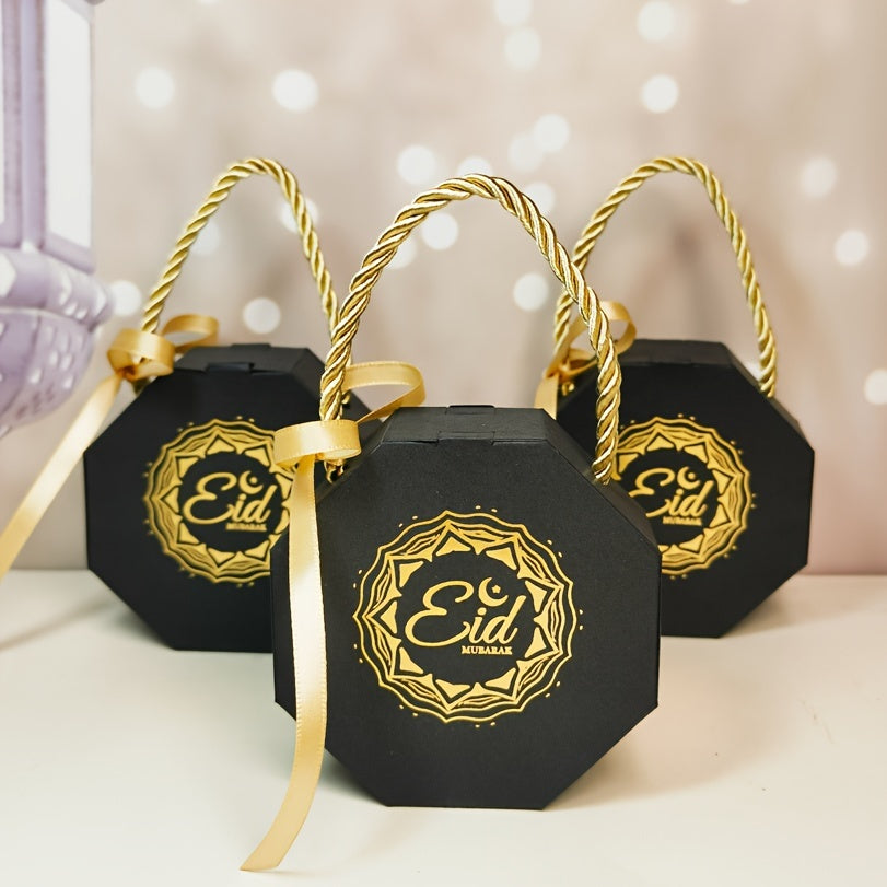 Eid Mubarak 10pcs Gift Bags - White & Black, Perfect for Cookies & Candy, Ideal for Islamic Muslim Ramadan Party Decorations & Favors