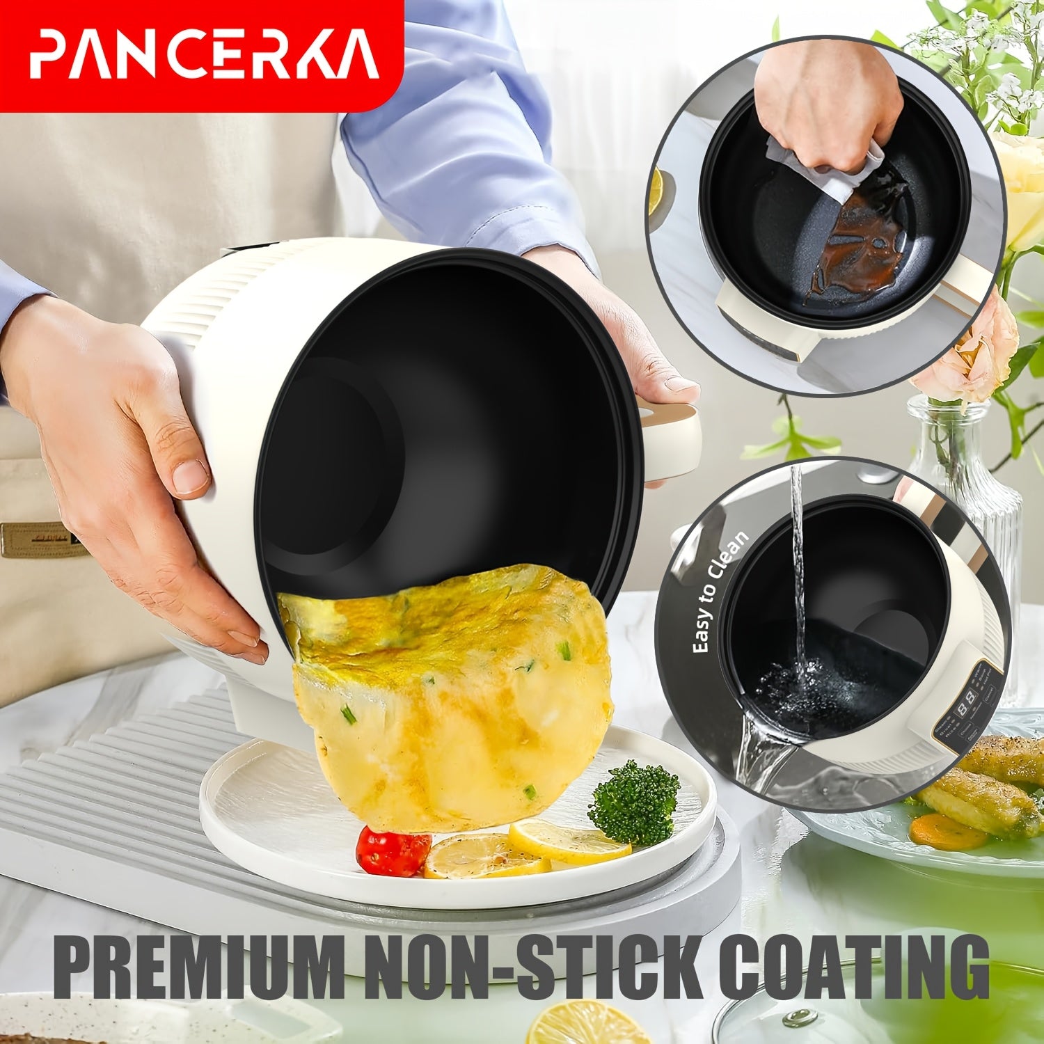 PANCERKA 1.0L Mini Electric Cooking Pot with Steamer, Multifunctional Hot Pot, Non-Stick Layer Smart Model, with 220-240V European Standard Plug, for Household Use