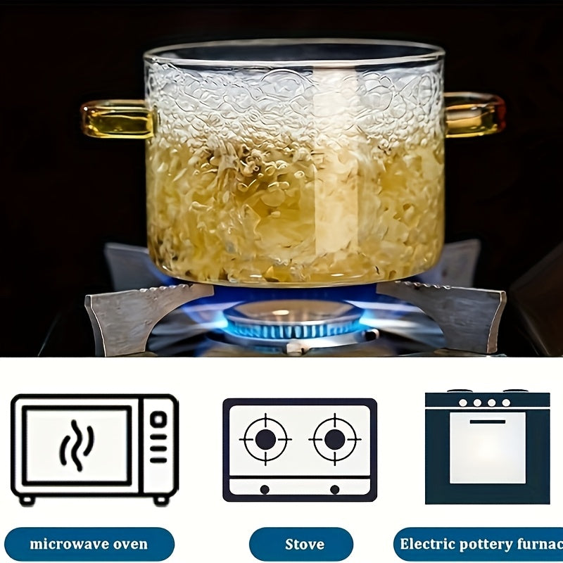 54oz Borosilicate Glass Cooker with Yellow Handle Heat Resistant Transparent Soup Congee pot Suitable for Stoves And Ovens Perfect for Families And Restaurants Perfect for Soups Milk Ramen More Easy Clean Odorless Kitchen Ess