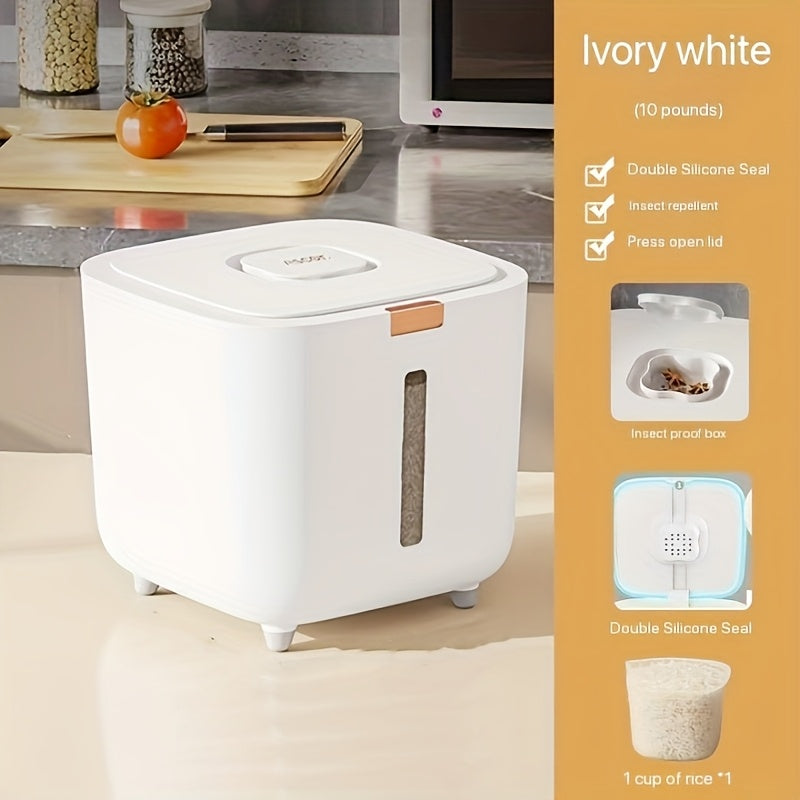 Rice Storage Container, 5.0 KG/10.0 KG, Insect-Proof, Moisture-Sealed, Food-Grade Plastic, High-End Kitchen Rice Bin, Flour Storage Jar, No Electricity Required.