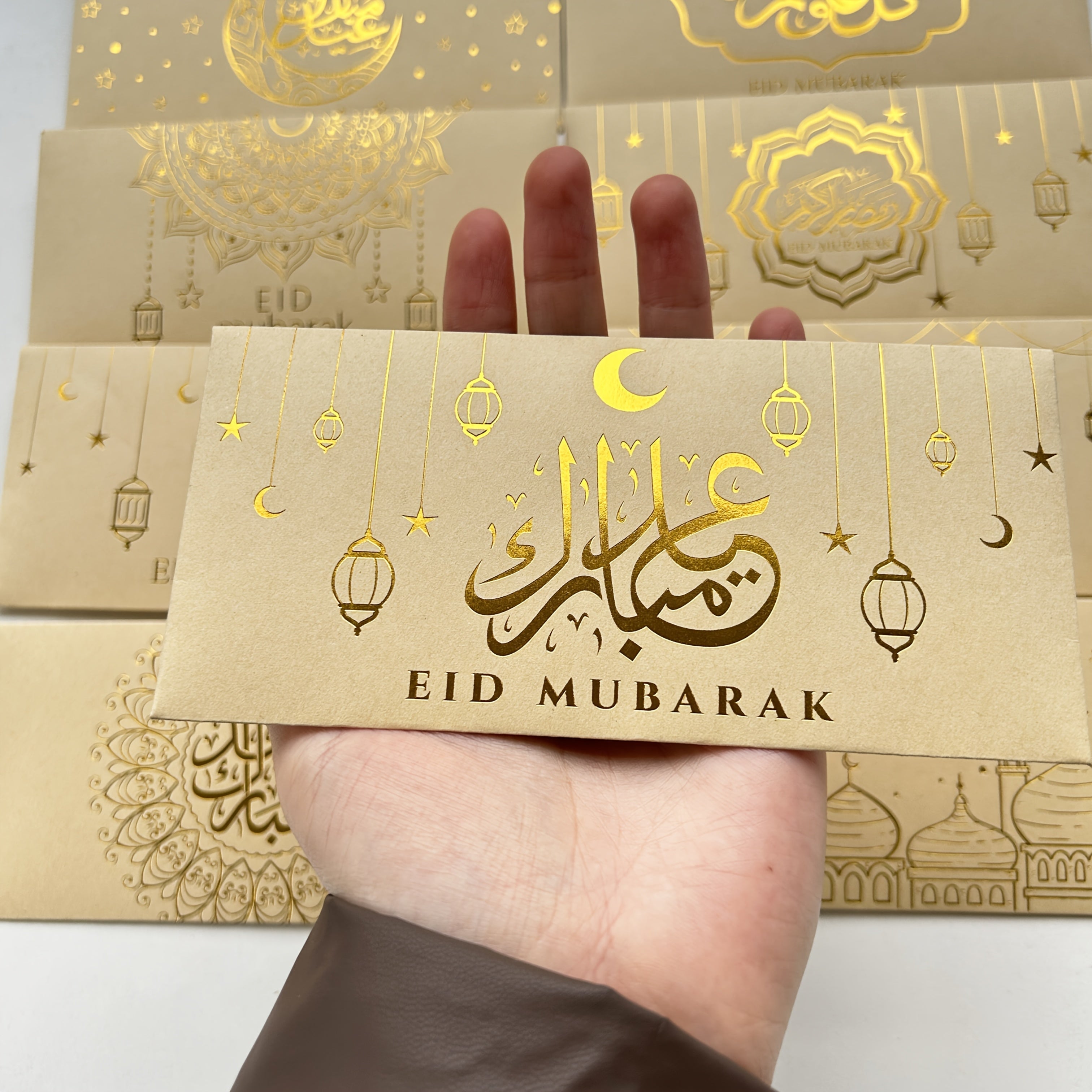 New 9/18pcs Eid Envelopes Super Thick Kraft Paper Cash Gift Money Bags with Hot Stamping Gift Card Envelopes for Eid Mubarak and Ramadan