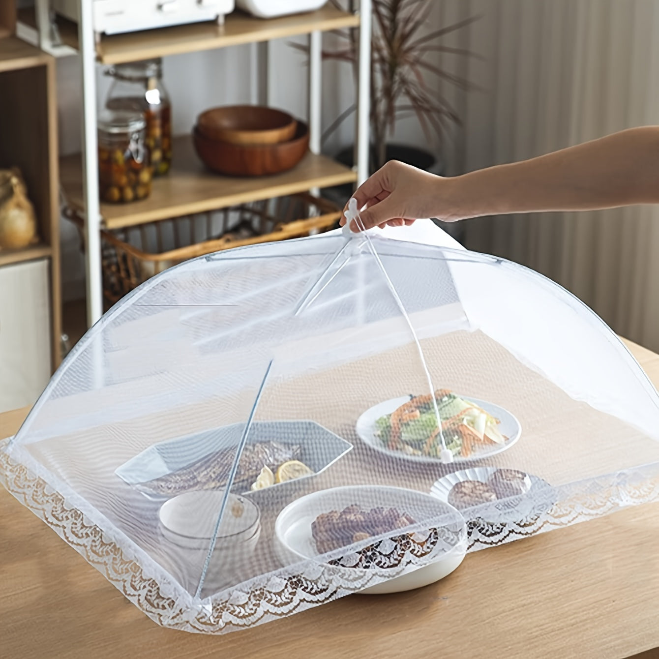 1pc of white rice cover, foldable dining table food fly proof rice cover, household dust cover, umbrella fly proof kitchen outdoor food cover