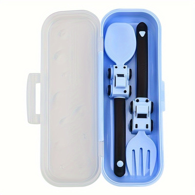 1pc, Kids Utensil Set With Fork And Spoon, Engineering Vehicle Theme, PP Material, Portable Anti-Bacterial Design, Soft Grip, Dishwasher Safe, Comes With Storage Box, Ideal For Home And Travel Use