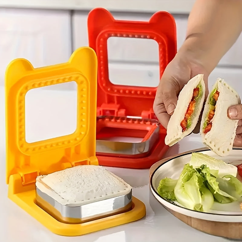 Stainless Steel + Plastic Material Sandwich Maker - 1pc, Square Sealing and Cutting Tool for Making Perfect Bread Slices, Suitable for DIY Kitchen Baking Tools for Homemade Bread and Toast, Food Contact Safe