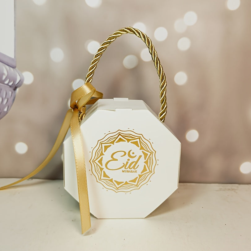 Eid Mubarak 10pcs Gift Bags - White & Black, Perfect for Cookies & Candy, Ideal for Islamic Muslim Ramadan Party Decorations & Favors